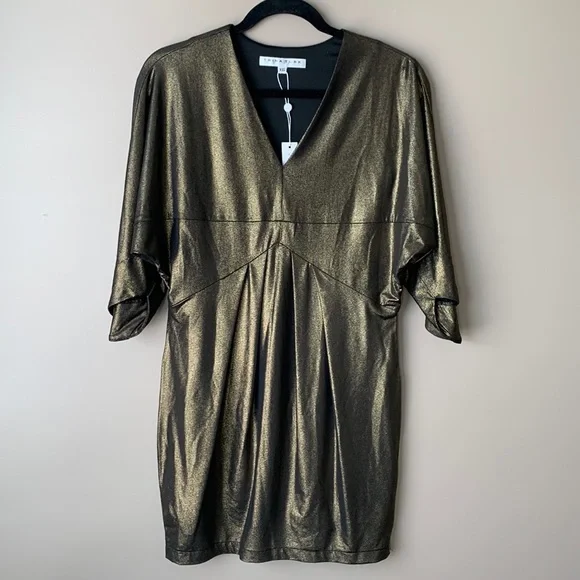 NWT Trina Turk gold metallic gossip dress sz xs - Picture 4 of 10